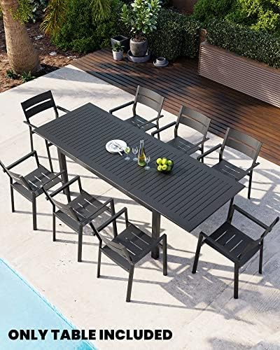 Crestlive Products Patio Expandable Dining Table, Aluminum Outdoor Rectangular Table for 6 to 8, All Weather Patio Furniture for Lawn Garden Porch Backyard Poolside Deck, Black - Image 3