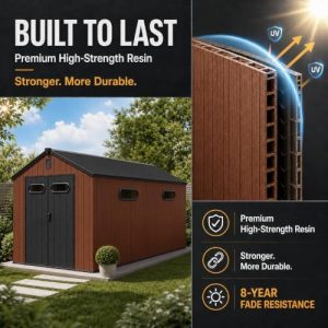 8x12 FT Plastic Outdoor Storage Shed, Resin Waterproof Garden House