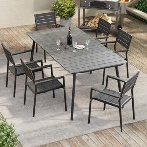 Crestlive Products Outdoor Dining Chairs Set of 2, Aluminum Stackable Patio Chairs with Arm for Lawn Garden Backyard Deck Porch Yard, Black