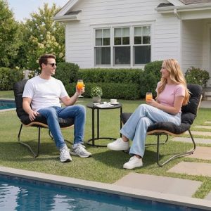 Outdoor Loveseat with Soft Cushion, 1 Seater Boho Patio Couch (2PCS Black)