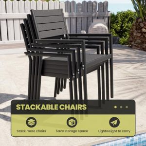 Crestlive Products Outdoor Dining Chairs Set of 2, Aluminum Stackable Patio Chairs with Arm for Lawn Garden Backyard Deck Porch Yard, Black