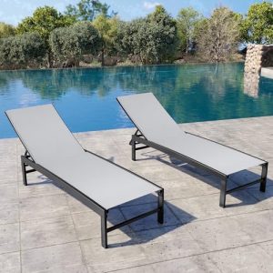 Crestlive Products Chaise Lounge Chair Outdoor Set of 2, Adjustable 5 Positions Pool Tanning Recliner, Outdoor Lounge Furniture Perfect for Patio, Beach, Yard, Pool