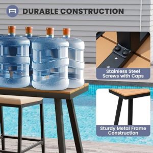 Crestlive Outdoor Bar Table Hot Tub Table, 63" Waterproof Patio Table