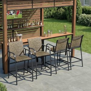 Crestlive Products Outdoor Bar Stools Set of 4, Heavy Duty Patio Furniture, Bar Height Tall Chairs with Armrest and Footrest, Textilene Fabric for Bistro, Lawn, Poolside, Backyard, Kitchen (Brown)