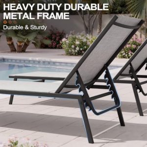 Pool Lounge Chair Set of 2, Stackable Outdoor Lounge Chairs (Oatmeal Gray)