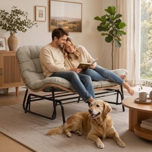 Crestlive Products Outdoor Glider 2-Person, All-Weather Boho Rattan Patio Furniture for Backyard, Porch, Deck Seating, Beige