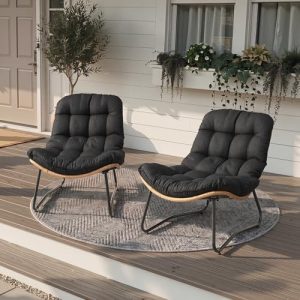 Outdoor Loveseat with Soft Cushion, 1 Seater Boho Patio Couch (2PCS Black)