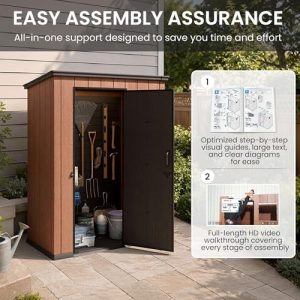 5x3 FT Lean-to Plastic Storage Shed, Waterproof Resin Garden House