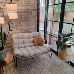 Outdoor Loveseat, Boho Rattan Patio Couch with Soft Cushion (Beige)
