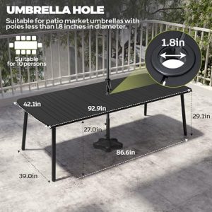 Outdoor Dining Table for 10 People, 93" Patio Rectangle Table