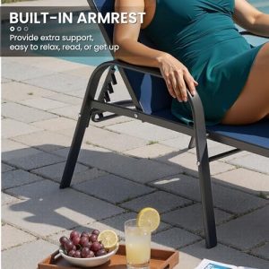 Crestlive Products Outdoor Chaise Lounge Chair,5-Position Pool Lounge Chairs with Armrests Sunbathing Recliner for Patio, Beach, Deck, Yard (2PC Navy Blue)