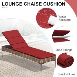 Crestlive Products Chaise Lounge Cushion Outdoor Set of 2, Water Resistant Foldable Patio Lounge Chair Cushions with Straps, Lounger Cushions for Outdoor Furniture, Lawn, Pool, 80''Lx26''W (Chili)