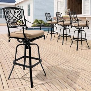 30" Swivel Outdoor Bar Stools Set of 4, Sunbrella Cushion Patio Bar Chairs