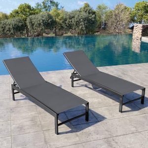 Crestlive Products Chaise Lounge Chair Outdoor Set of 2, Adjustable 5 Positions Pool Tanning Recliner, Outdoor Lounge Furniture Perfect for Patio, Beach, Yard, Pool