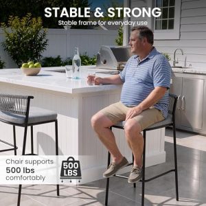Outdoor Bar Stools Set of 4, 26" Stackable Counter Stools with Rattan Back