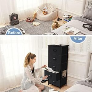 Crestlive Products Vertical Tall Fabric Dressers for Bedroom, Storage Tower - Sturdy Frame, Wood Top & Handles - Organizer Unit for Home Dorm-Black