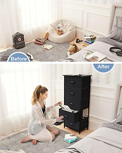 Crestlive Products Vertical Tall Fabric Dressers for Bedroom, Storage Tower - Sturdy Frame, Wood Top & Handles - Organizer Unit for Home Dorm-Black - Image 5