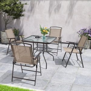 Crestlive Products 5 Piece Patio Dining Set, 4 Folding Chairs and Table