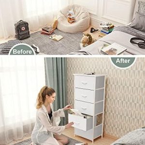 Tall Dresser Vertical Fabric Storage Tower Organizer, 5 Drawers (White)