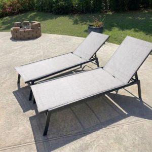 Pool Lounge Chair Set of 2, Stackable Outdoor Lounge Chairs (Oatmeal Gray)