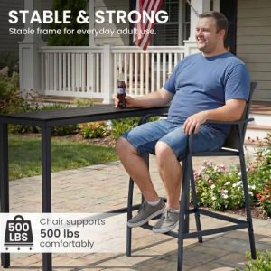 Outdoor Bar Table and Chairs Set of 3, Mesh Seat Patio Counter Stools