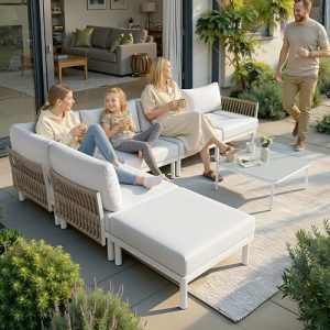 Crestlive Products Aluminum Outdoor Patio Furniture Set, 6 Seat Modular Patio Sectional Sofa, Oversized 31" Deep Seating with 5.1" Extra Thick Cushions for Garden Backyard Poolside