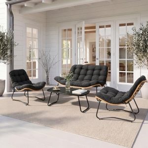 Crestlive Products Patio Furniture Set with Coffee Table, Outdoor Rattan Sofa Set, All-Weather Loveseat with Thick Cushions for Porch, Backyard, Lawn, Garden, Poolside (Black