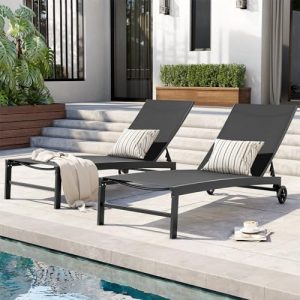 Pool Lounge Chairs with Wheels, Chaise Lounge Outdoor Set of 2 (Black)