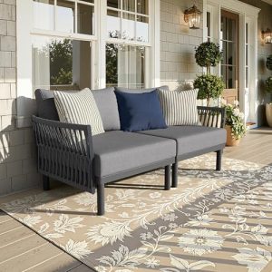 Aluminum Outdoor Patio Furniture Set, 2 Seat Modular Patio Sectional Sofa