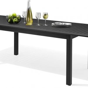 Crestlive Products Patio Expandable Dining Table, Aluminum Outdoor Rectangular Table for 6 to 8, All Weather Patio Furniture for Lawn Garden Porch Backyard Poolside Deck, Black