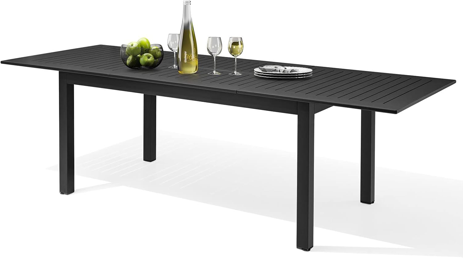 Crestlive Products Patio Expandable Dining Table, Aluminum Outdoor Rectangular Table for 6 to 8, All Weather Patio Furniture for Lawn Garden Porch Backyard Poolside Deck, Black