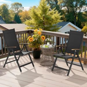Crestlive Products Folding Patio Chairs Set of 2, Outdoor Recliner Chairs