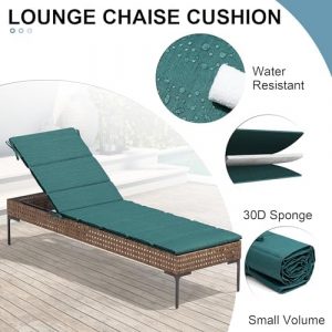 Crestlive Products Chaise Lounge Cushion Outdoor Set of 2 72''Lx21''W, Water Resistant Foldable Patio Lounge Chair Cushions with Straps, Lounger Cushions for Outdoor Furniture, Malachite