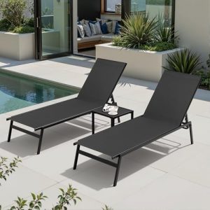 Pool Lounge Chair Set of 3, Outdoor Lounge Chairs (Black)