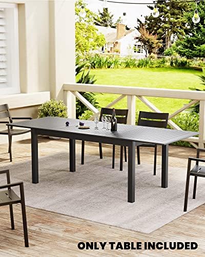 Crestlive Products Patio Expandable Dining Table, Aluminum Outdoor Rectangular Table for 6 to 8, All Weather Patio Furniture for Lawn Garden Porch Backyard Poolside Deck, Black - Image 6