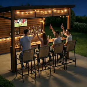 Crestlive 28.7" Outdoor Bar Stools Set of 2, 500 lb Mesh Patio Bar Chairs