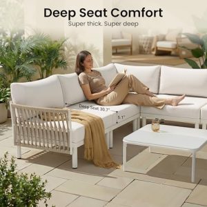 Crestlive Products Aluminum Outdoor Patio Furniture Set, 6 Seat Modular Patio Sectional Sofa, Oversized 31" Deep Seating with 5.1" Extra Thick Cushions for Garden Backyard Poolside