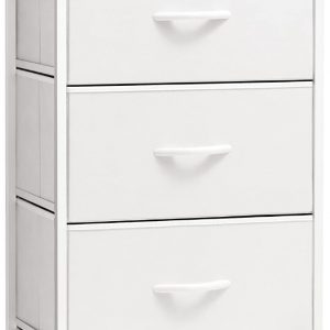 Tall Dresser Vertical Fabric Storage Tower Organizer, 5 Drawers (White)