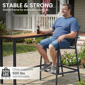 Crestlive Products Outdoor Bar Stools Set of 2, Bar Height Patio Chairs, Heavy Duty Tall Chairs Barstools with Armrest and Footrest, Textilene Fabric for Kitchen, Backyard, Bistro, Poolside (Gray)