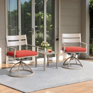 Crestlive Products Patio Swivel Chairs Set of 4, Outdoor Dining Chairs with Sunbrella Cushion Weather-Resistant Aluminum Rocker Chairs with Wood Grain Finish for Outside Garden (Red)