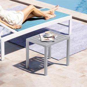 Aluminum Outdoor Side Table, Small Patio Coffee Bistro End Table, Gray