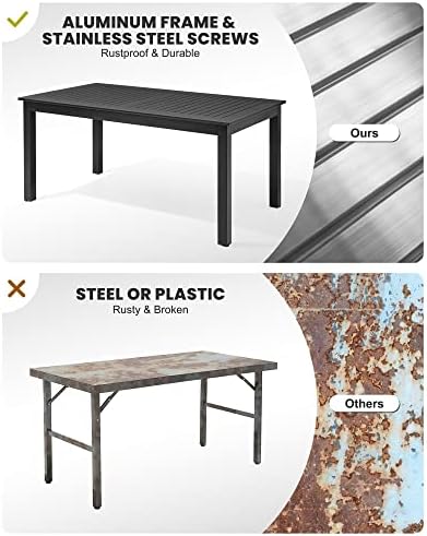 Crestlive Products Patio Expandable Dining Table, Aluminum Outdoor Rectangular Table for 6 to 8, All Weather Patio Furniture for Lawn Garden Porch Backyard Poolside Deck, Black - Image 7
