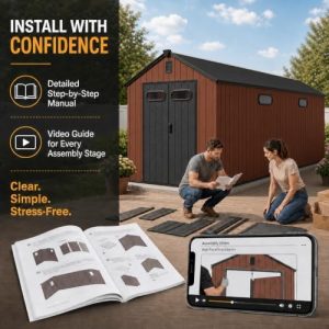 8x12 FT Plastic Outdoor Storage Shed, Resin Waterproof Garden House