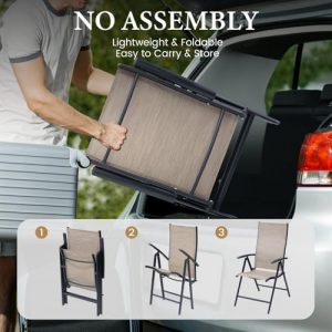 Crestlive Products 7 Pieces Patio Dining Set for 6, Outdoor Table and Folding Dining Chairs 70in Rectangle Aluminum Table with Umbrella Hole Foldable Adjustable High Back Patio Chairs, Brown