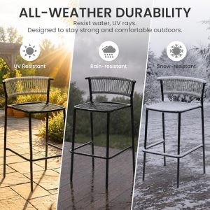 Outdoor Bar Stools Set of 4, 26" Stackable Counter Stools with Rattan Back