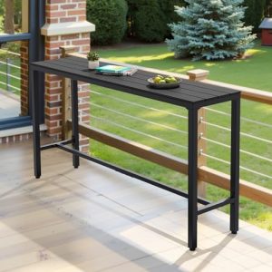 Outdoor Bar Table, 63" Rectangular Pub Table with Waterproof Top