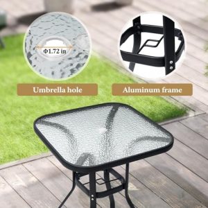 Crestlive Products Outdoor Dining Table for 6, 70" Rectangular Patio Table with Metal Frame 1.6" Umbrella Hole for Backyard Balcony Garden, White