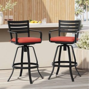 30" Swivel Outdoor Bar Stools Set of 2, Sunbrella Cushion Patio Bar Chairs