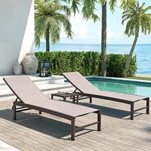 Crestlive Products 4PCS Chaise Lounge Chairs Outdoor with 2PCS Side Tables, Aluminum Patio Lounge Set, Adjustable Five-Position Recliner for Beach, Pool, Sunbathing, Lawn, Yard