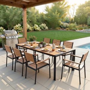 Crestlive 9-Piece Outdoor Dining Set, 83" Table and Stackable Chairs for 8